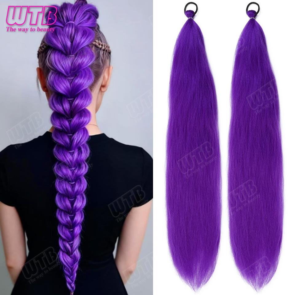 26 inch Paarse Vlechten Paardenstaart Elastiekje Vooraf Gevlochten Haar Synthetische Paarse Haarverlengingen voor Halloween Kostuum Cosplay black