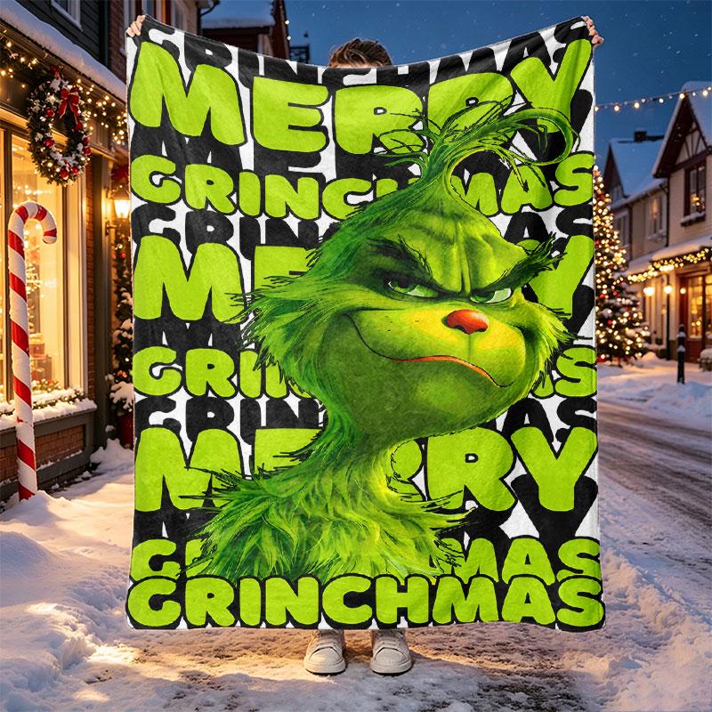 The Grinch Pattern Blanket for Home Decoration, Bed, Sofa, Car Travel, Camping, Suitable for All Seasons, Birthday Christmas Gift