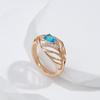 Gold Color Hollow Design Blue Zircon Geometric Rings for Women Vintage Fashion Jewelry