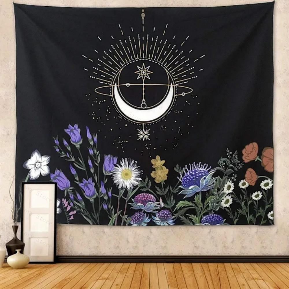 Psychedelic Mandala Yin Yang Tapestry Sun Moon Boho Wall Hanging Black White Tapestry Aesthetic Wall Decor for Bedroom Tapestry
