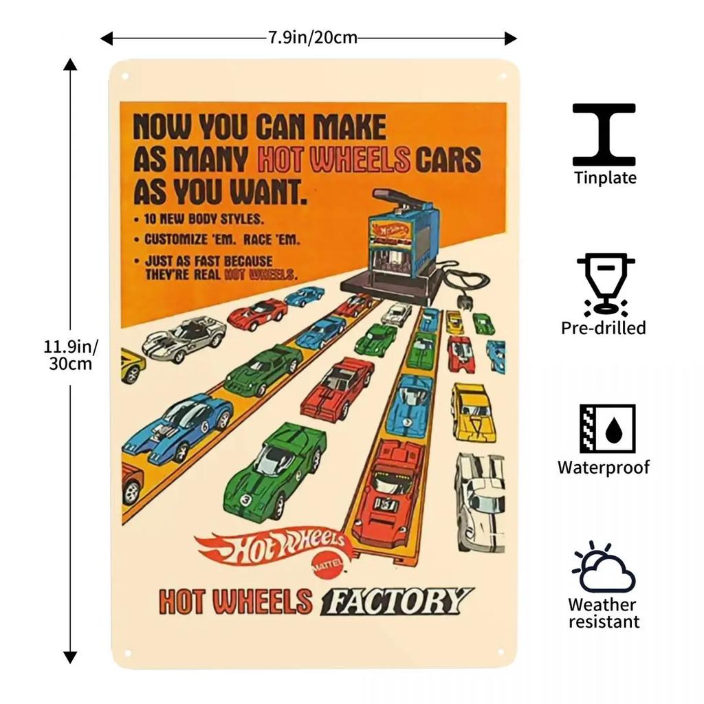Retro Kovová Značka Hot Wheels Factory Vlastní Kreslené Sportovní Auto Plechové Plakety Pub Nástěnná Barová Dekorace Dekorativní Umění