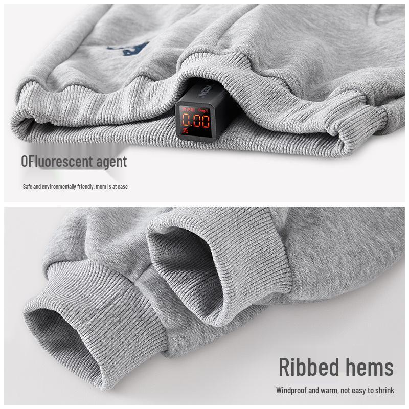 Boys' Fleece-Lined Velvet Sweatpants: Thin, Autumn/Winter Outdoor Wear, Year of the Horse Design.