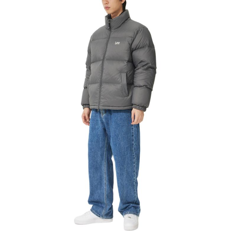 Korean Style Solid Color Zipper Stand Collar Long Sleeve Down Jacket Men outerwear Dark-Gray LE2404DP21DG