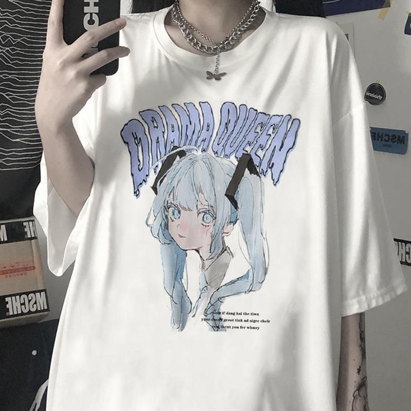 Dámské tričko Letní charakter Potisk Trička s krátkým rukávem Harajuku Estetické oversized tričko Streetwear Tops Dámské tričko