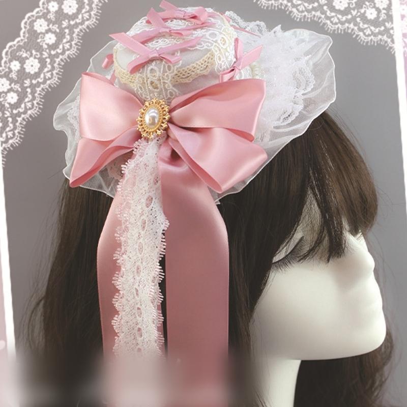 Punk Rose Flower Lace Hat with Hair Clip Anime Headwear For Women Music Festival And Everyday Hairstyles Halloween Props