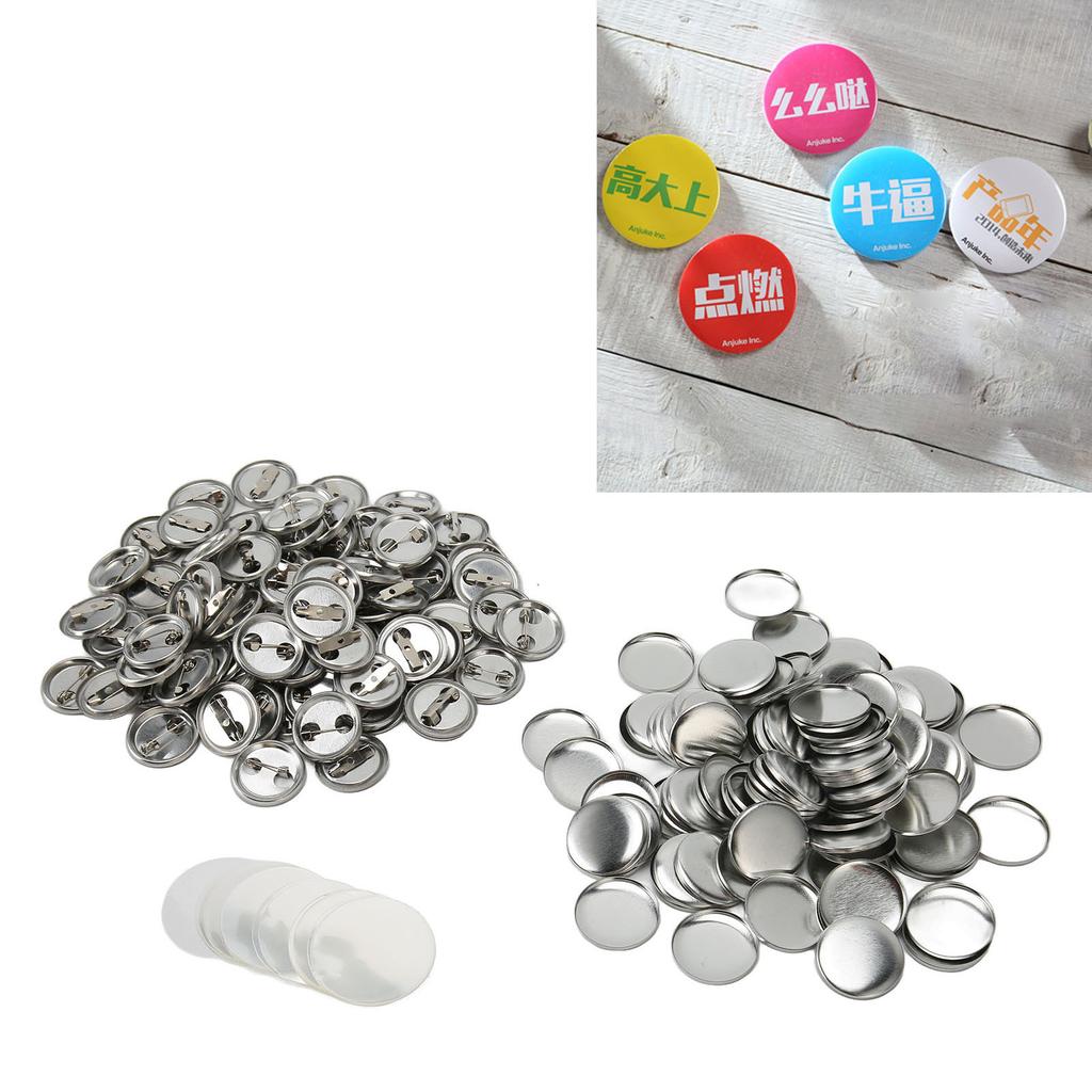 100 Sets Blank Button Badge Parts Set Round Shape Rust Prevention Easy Print Button Pin Badge Kit for Button Making Machine