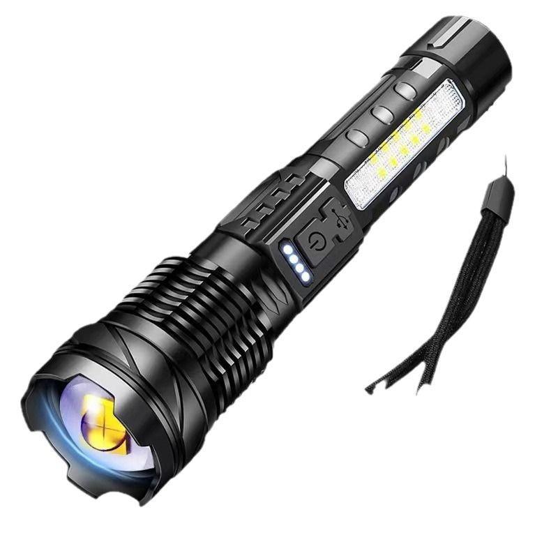 Strong Led Rechargeable Flashlight With Cob Work Light For Camping And Emergency Use