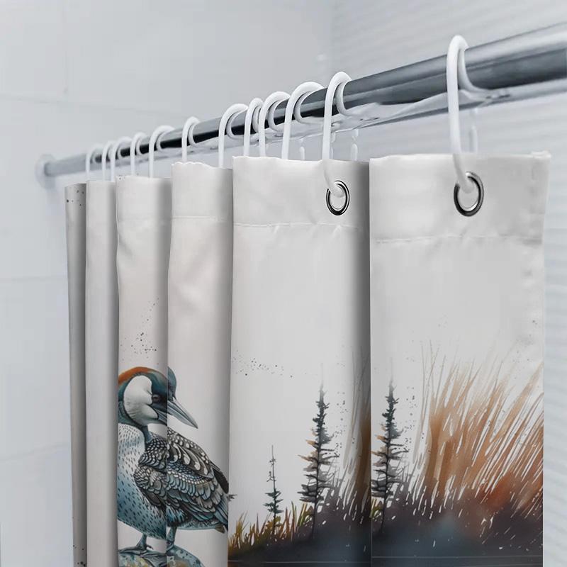 Modern Peacock-themed Shower Curtain Waterproof Bathroom Decor with Natural Lake Scene Printing for Home Decoration Available in