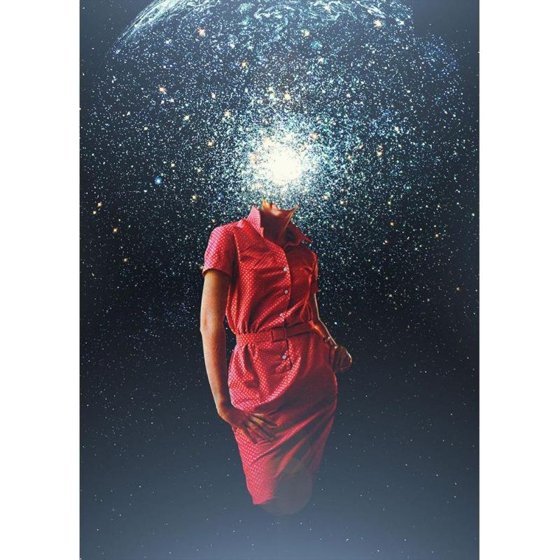 Vinatge Space Collage Night Sky Posters Canvas Painting Galaxy Moon Surrealism Wall Picture for Living Room Decoration At Home