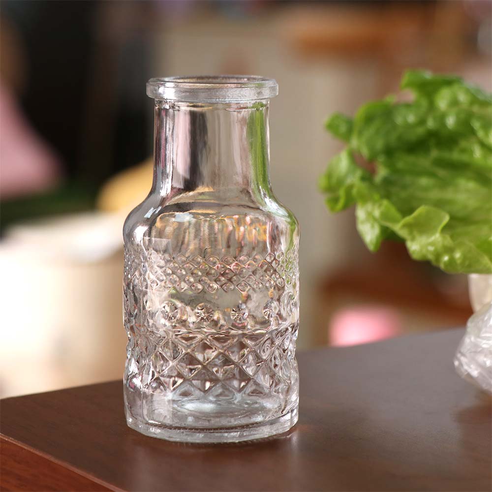 10 Stück/Set Kristallklare Mini-Glasvase Retro Relief-Blumenvase Kleines Vasenset Valentinstag