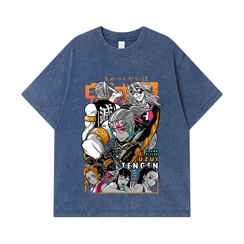 T-shirt Lavate 275 GSM 100% Cotone Demon Slayer V65 Stampa Uzui Unisex T-shirt in Cotone Pesante