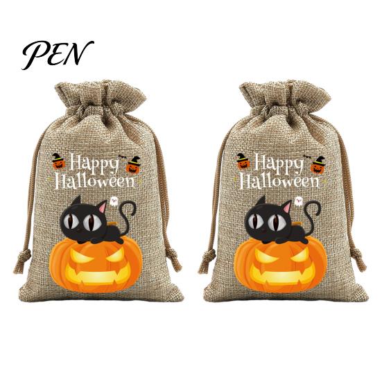 Reusable Gift Packaging 2Pcs Halloween Pumpkin Drawstring Bags for Candy Treats, Retro Burlap Small Storage Candies Trick or Treat Bags, Portable