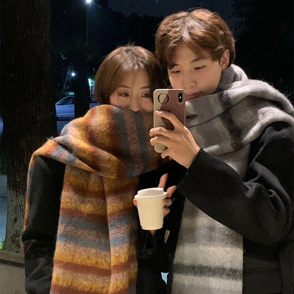 Barevně sladěné zimní kašmírové šály s třásněmi, dlouhá šála, klasický pruhovaný vlněný šátek, podzim zima