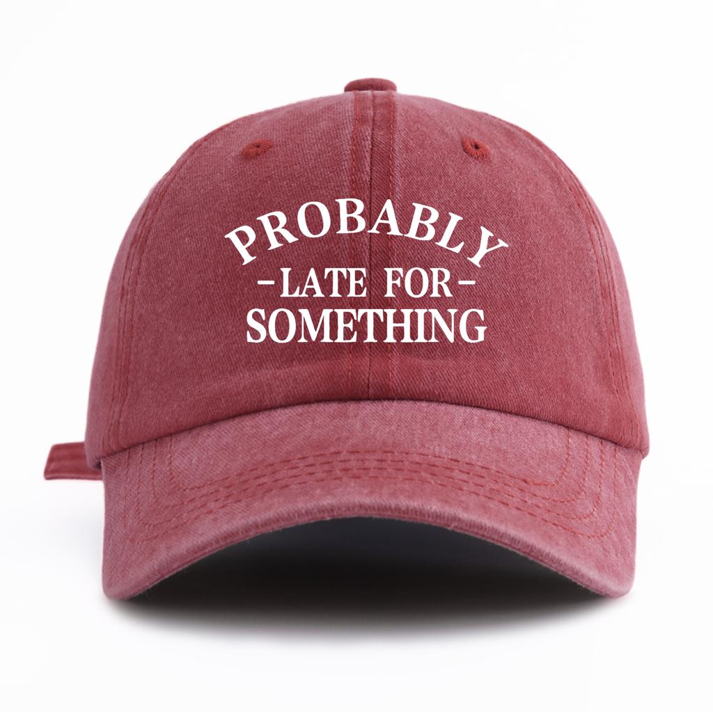 1pc LATE FOR S*THING Print Washed Baseball Cap for Adults,Minimalist Retro Style Casual Soft Adjustable Dad Hat, Perfect As Gift