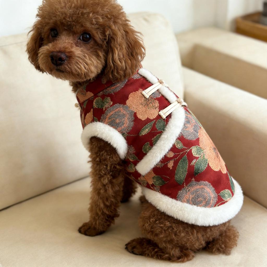 Wind festive New Year's pet clothes dog teddy than bear schnauzer Tang clothing cat New Year's clothing velvet winter
