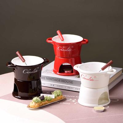 300ml Chocolate Melting Cup with Fork Candle Ceramic Butter Cheese Fondue Cup for Dessert Family Christmas Gatherings Gift