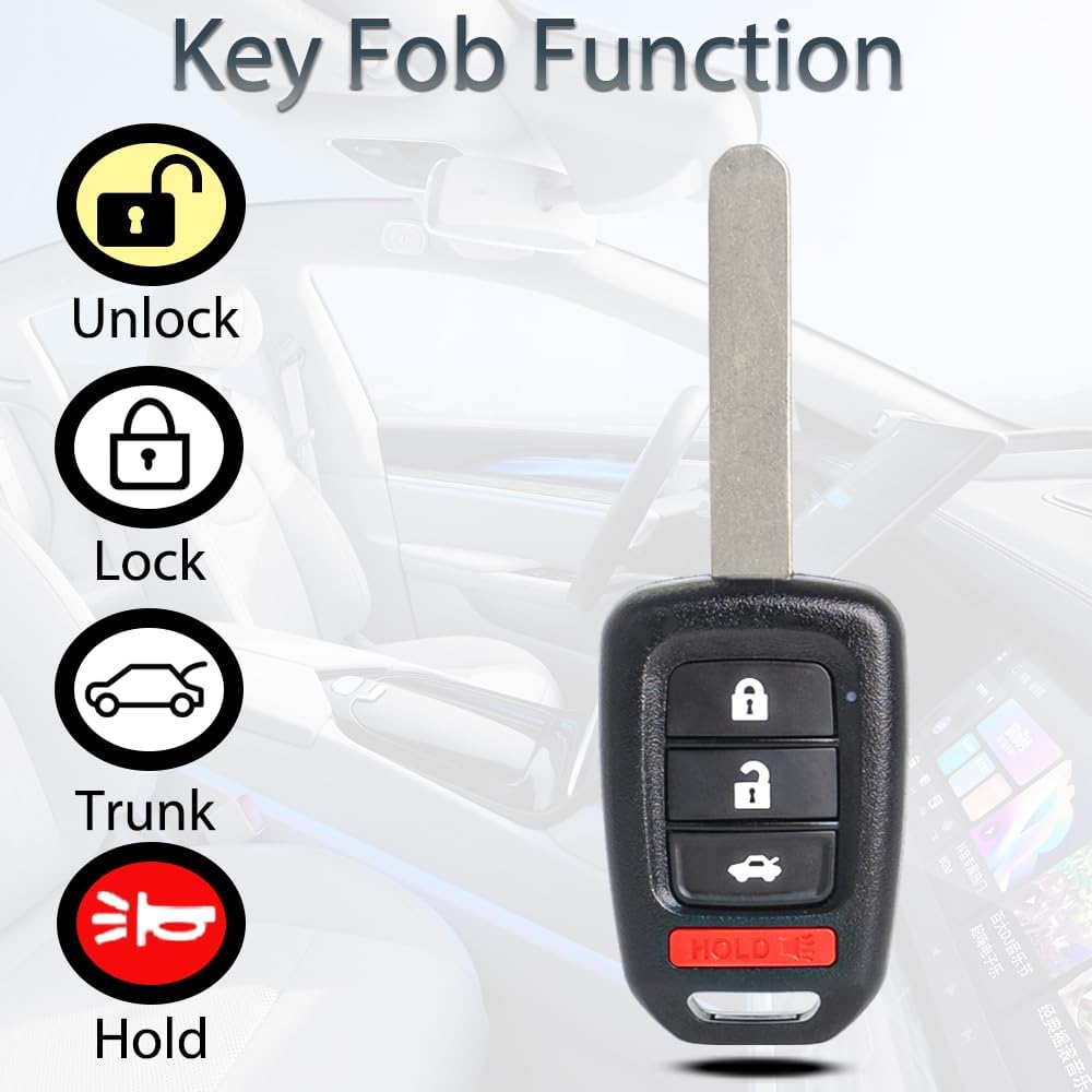 Key Fob Keyless Entry Fits for Honda Accord 2013-2015 / Civic 2014-2015 Control Remote Head Key Replacement MLBHLIK6-1T 35118-T2A-A20 4 Button 47CHIP