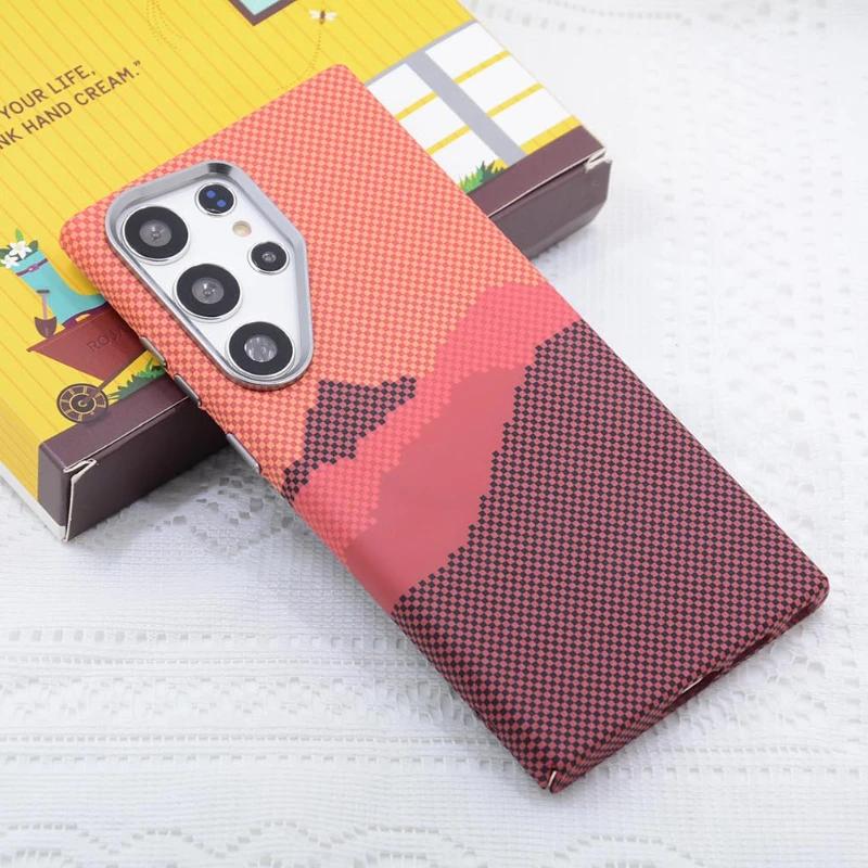 Kevlar Carbon Fiber Texture Magnetic Case For Samsung Galaxy S25 S24 S23 Ultra Plus Shockproof Shell Alloy Camera Lens Cover