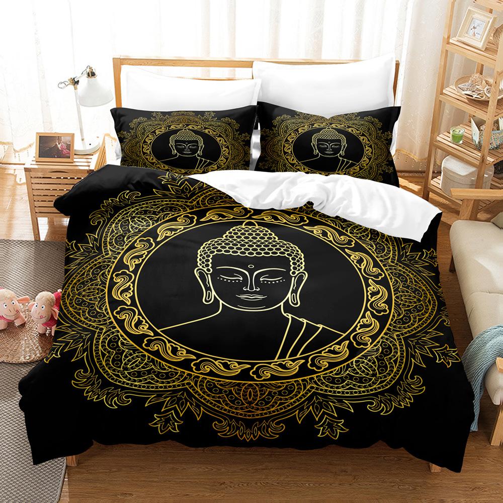3D Buddha Bedding Set Microfiber Luxury Printed Down Duvet Cover Pillowcase 2/3 Birthday Gift AU210 * 240 Full Size Quick Drying Soft Home Textile
