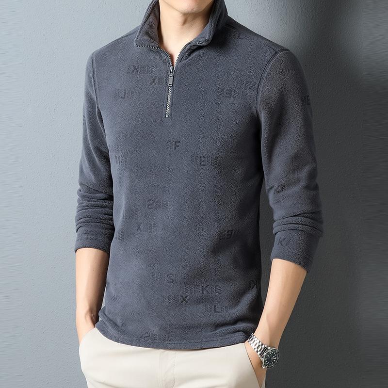 Autumn and Winter Men's Wear New Stand Collar Half Zip Sweater Young and Middle-Aged Velvet Thickened Bottoming Shirt