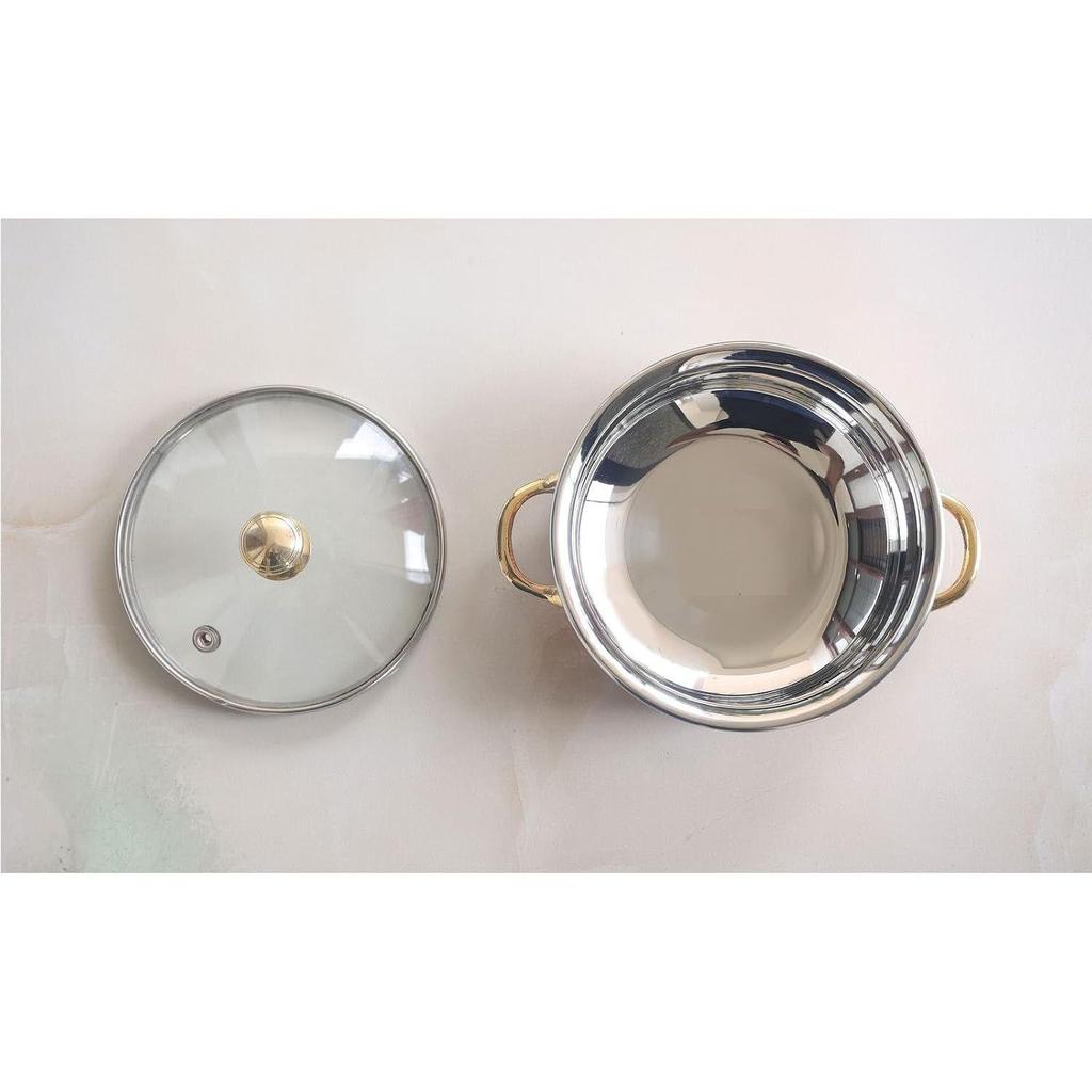 Steel Copper Handi Bowl with Glass Lid, for Serving Dishes, Tableware, Kitchenware for Home and Restaurant 500 ML