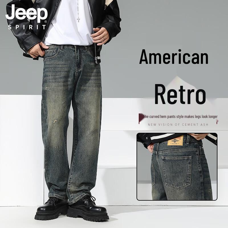 JEEP SPIRIT Men s Vintage Loose Straight Jeans 36