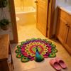 Tapete de Chão Estampa Pavão 3D Macio Antiderrapante Decorativo Tapete Casa Sala de Estar Quarto Porta Fácil de Limpar Carpete