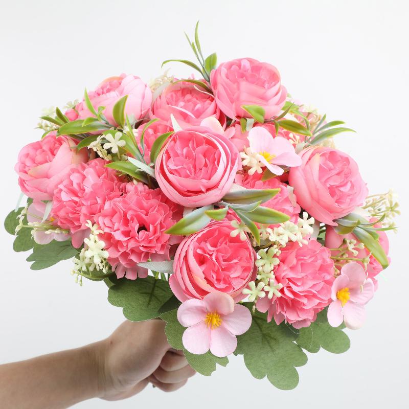 1Pc Artificial Flowers Wedding Home Bedroom Decoration Bridal Bouquet Garden Fake Silk Roses Hydrangeas Vase For Board Outdoors