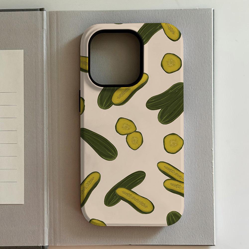 Luxury Withered Cucumber Slices Phone Case for iPhone 17 16 15 14 13 12 11 Air Pro Max Plus Luxury Double-layer Back Cover