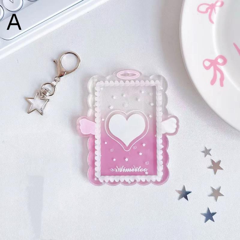 Acrylic Kpop Photocard Holder Cute Angel Wing Star Keychain Transparent Idol Photo Cover for Bag Decoration Gift A