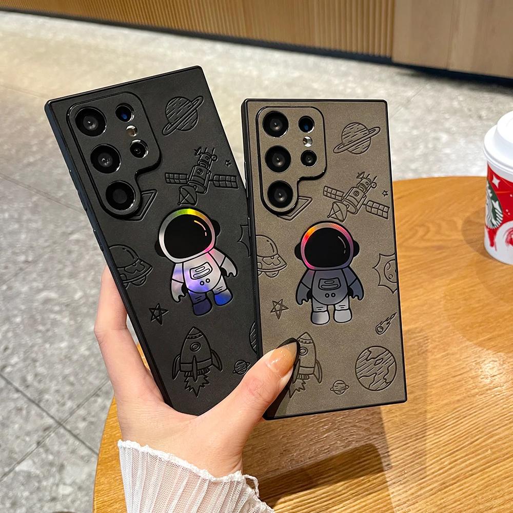 Luxury Spaceman Leather Phone Case For Samsung Galaxy S25 Ultra Matte Soft Allround Camera Cover Shell Phone Cover