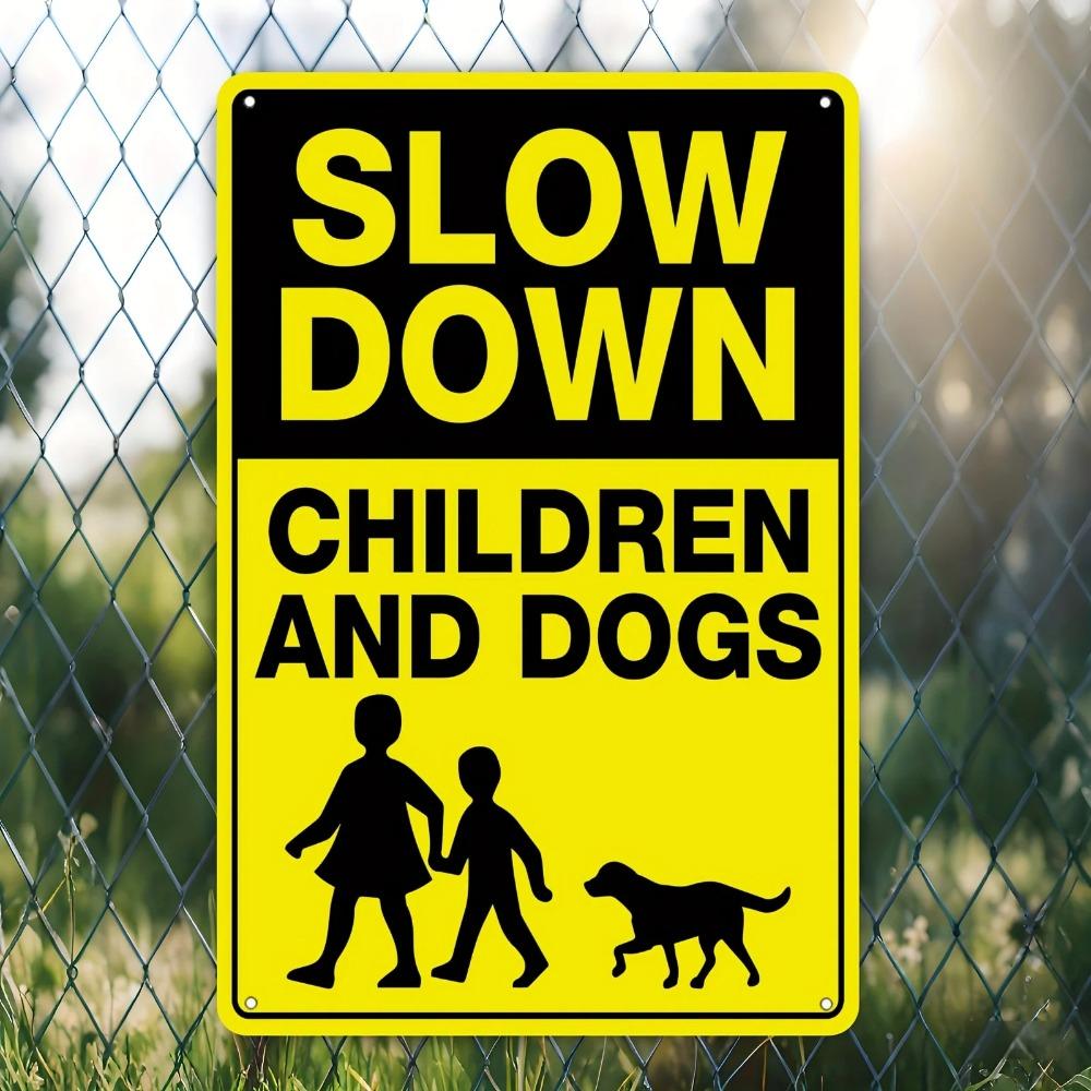 Tin Sign Vintage Durable Metal Plaque Wall Decor Home Office Bar Man Cave Slow Down Children And Dogs Warning Wall Art