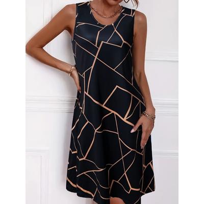 Tankkleid mit Rundhalsausschnitt und abstraktem Druck, lässiges ärmelloses A-Linien-Kleid für Frühling und Sommer, Damenbekleidung