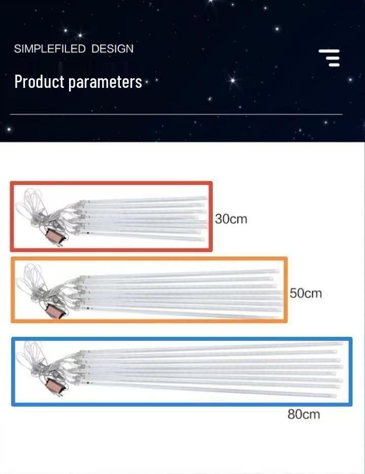 Outdoor Waterproof Meteor Shower LED String Lights - Seven-Color, Flashing Star Decorations for Night Markets and Trees