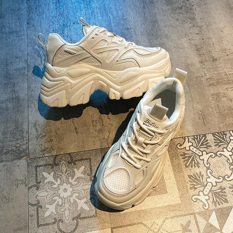 New Women New Fashion Platform Sport Shoes Women Summer Black Casual Chunky Sneakers Women Mesh Leather Platform Shoes