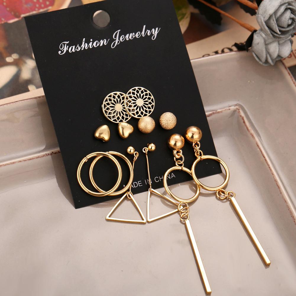 6 Pairs Women Fashion Hollow Out Geometry Fringed Ear Stud Set