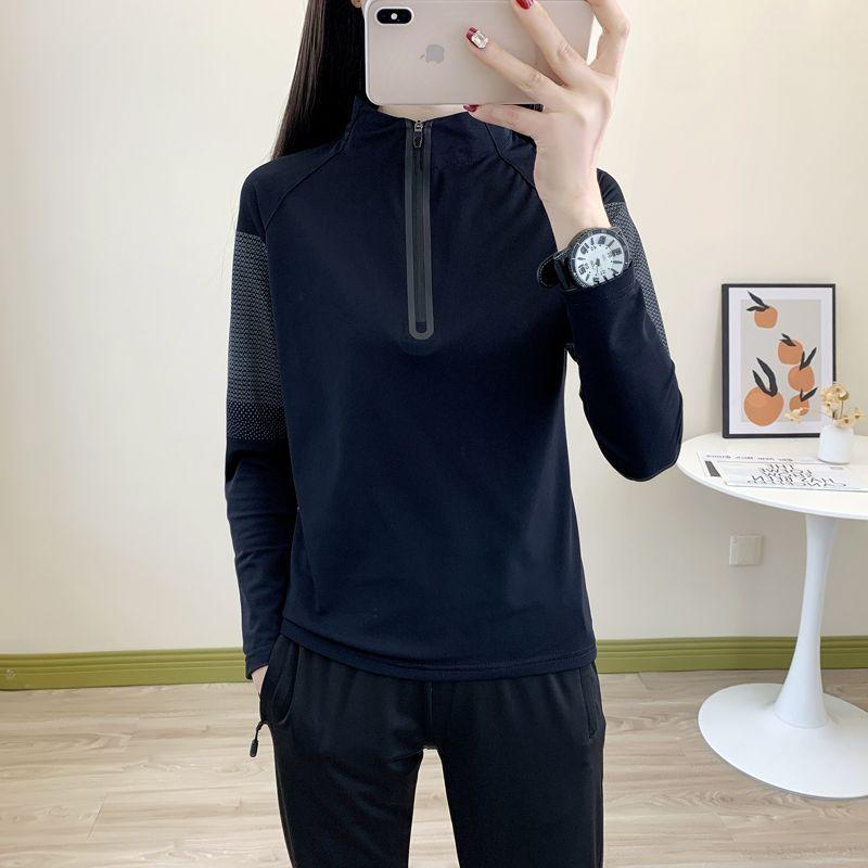 Outdoor Women's Long-sleeved Quick-drying Clothing Fitness Running Sun Protection Stand-up Collar Breathable Quick-drying Top