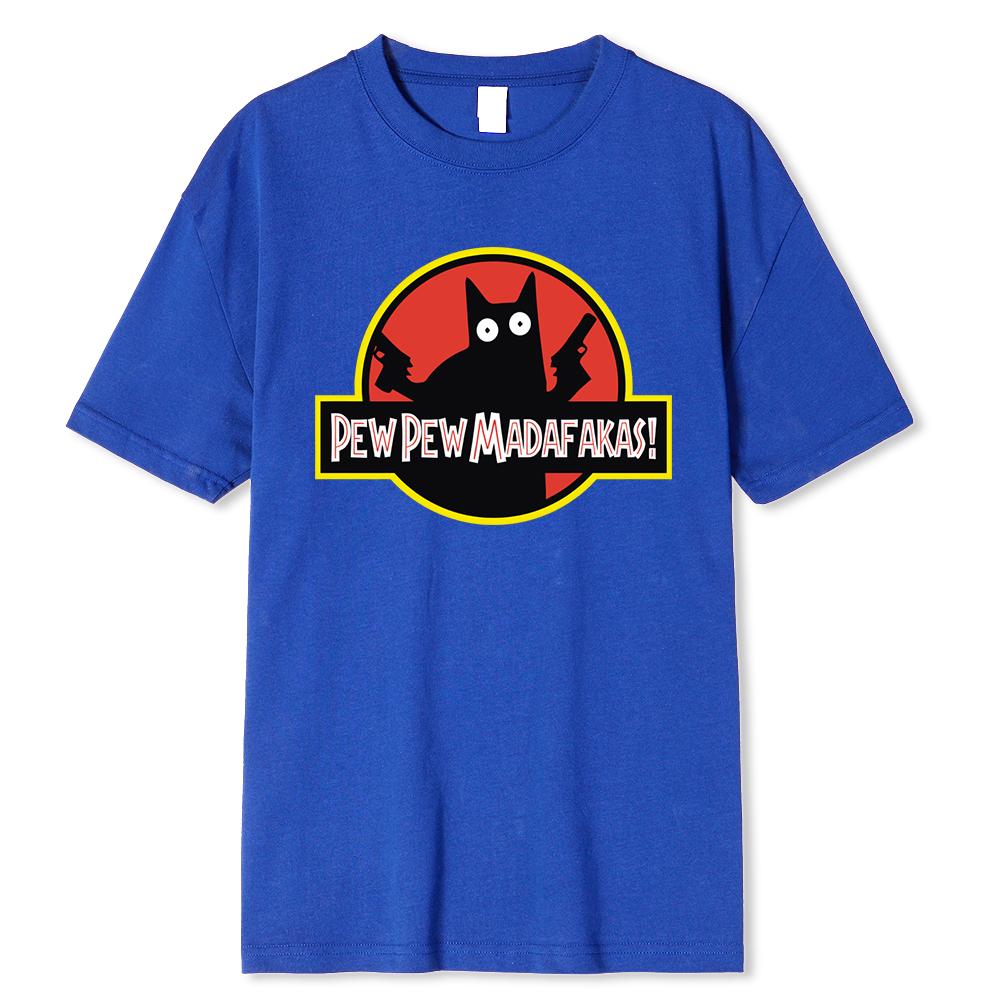 Pew Pew Madafakas Black Cat With Two Guns Male Tops Summer Loose T-Shirt Cotton T-Shirt Clothes Casual T-Shirts