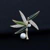 Elegant Chinese Freshwater Pearl & Bamboo Brooch with Zircon Accents - Women's Luxury Suit Accessory