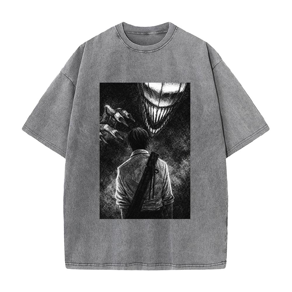 

Harajuku Anime Jujutsu Kaisen T Shirt Okkotsu Yuta Vintage Washed T-shirt Summer Short Sleeve Pure Cotton Tees Tops Men Clothing XXL сірий колір
