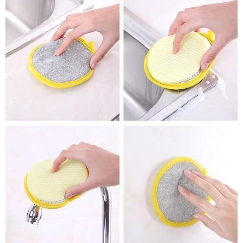 3-Pack Double-Sided Sponge Scrubber Pads - 2-in-1 Pot Scrubbers & Oil-Free Dish Cloths for Kitchen Household Cleaning