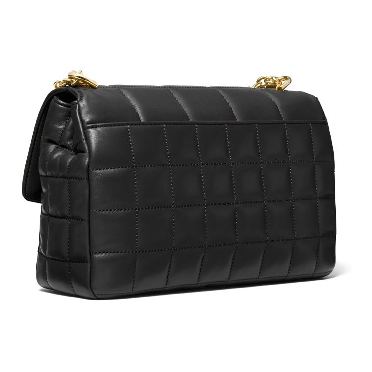 Michael Kors MK Soho Sac à main bandoulière épaule matelassé Boucle dorée Rabat Couleur unie Chaîne Cuir Porté à la main Sacs pour femmes Noir 30F0G1SL4L-001
