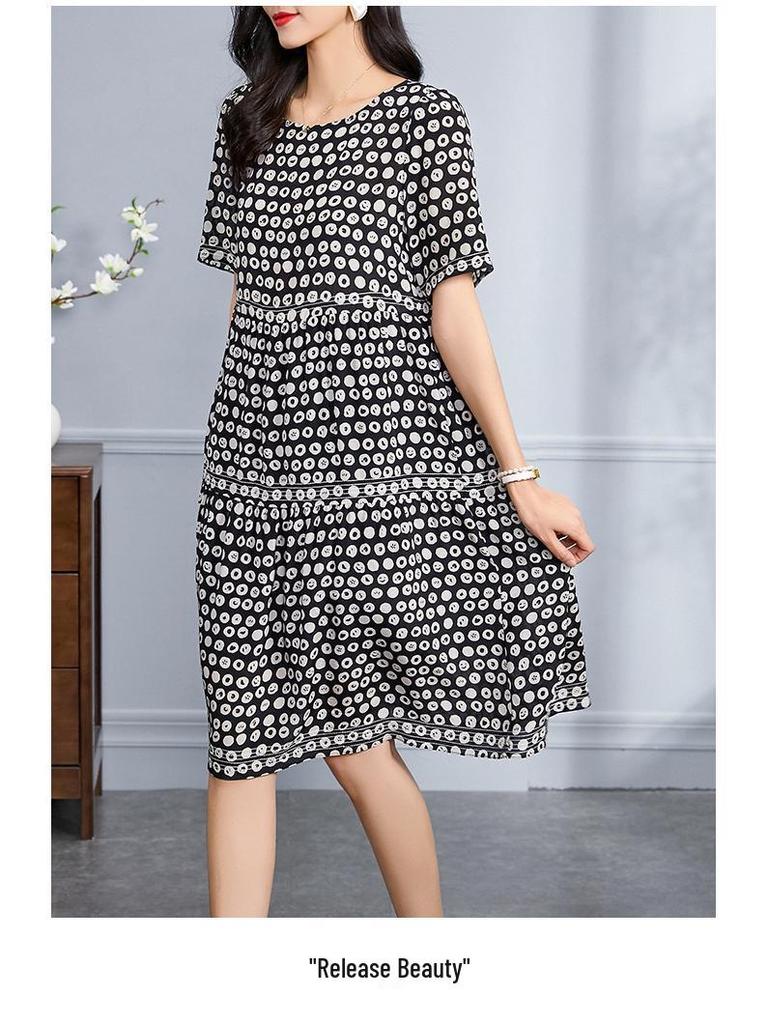 Mid-Length Silk Dress with Polka Dot Print