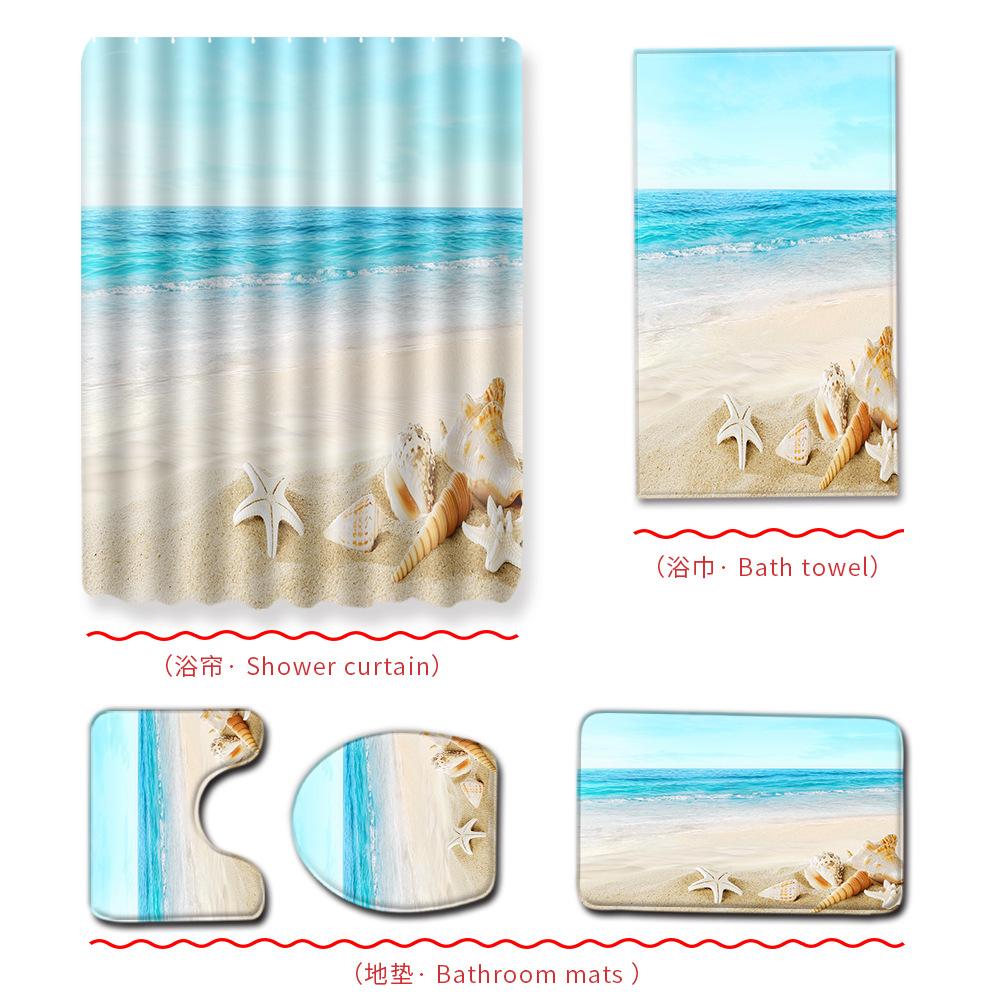 Beach Ocean Bathroom Shower Curtain Bath Towel Floor Mat Five-Piece Set Toilet Toilet Carpet Shower Foot Mat