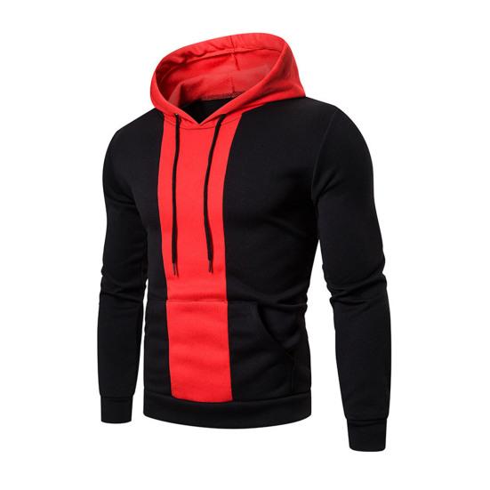 Men Fall Winter Hoodie Colorblock Drawstring Long Sleeves Big Pocket Hooded Retro Thin Loose Daily Wear Casual Sport Top