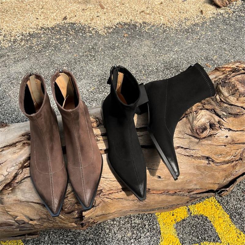 Fashion New Spring Autumn Women Boot Shoes for Women Pointed Toe Short Boots Fashion Boots Handmade Chunky Heels Skinny Boots