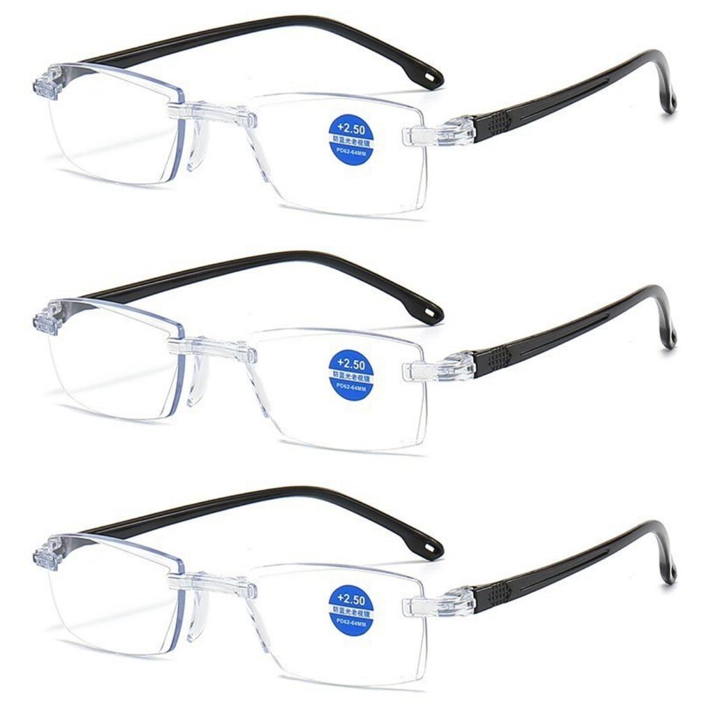 Men Women Rimless Reading Glasses Bifocal Far Near Anti Blue Light Magnification Eyewear Presbyopic Glasses Diopter