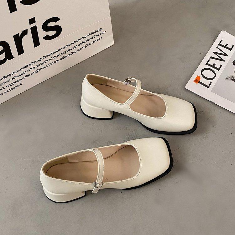 Fashion Mary Janes Vintage Sandals Woman 2024 New Buckle Non-Slip Casual Medium Heels Office Ladies Solid Elegant Heels Pumps Zapatos