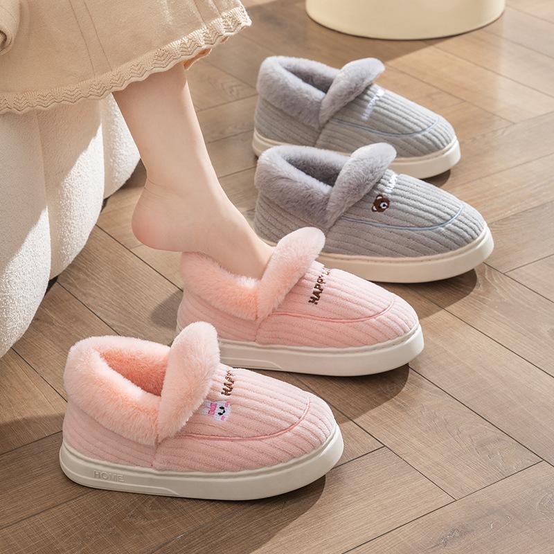 Cotton slippers women's home use in winter non-slip spring and autumn home indoor warmth plush couple winter men