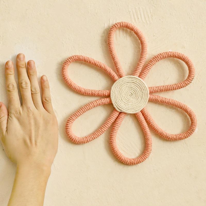 2pcs/set Handmade Cotton Rope Woven Flower Wall Decor Minimalist Home Living Room Bedroom Wall-Mounted Floral Decoration